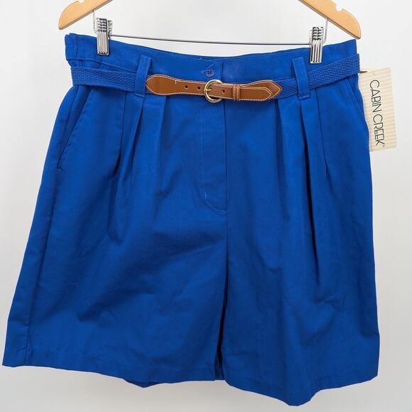 NWT VTG Cabin Creek Blue 8" Inseam High Rise Shorts Size 18 w Belt Made in USA - Picture 1 of 7